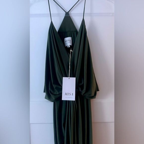 MISA Los Angeles Domino Draped Midi Dress Olive - Picture 3 of 7